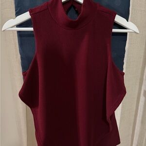 Burgundy High Neck Sleeveless Top XS Chic Minimalist